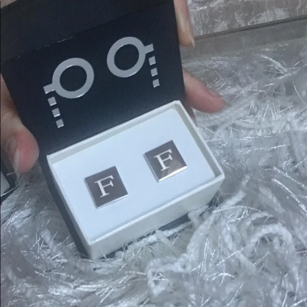 Dual Monocle Monogrammed “F” Cufflinks Silver Tone
